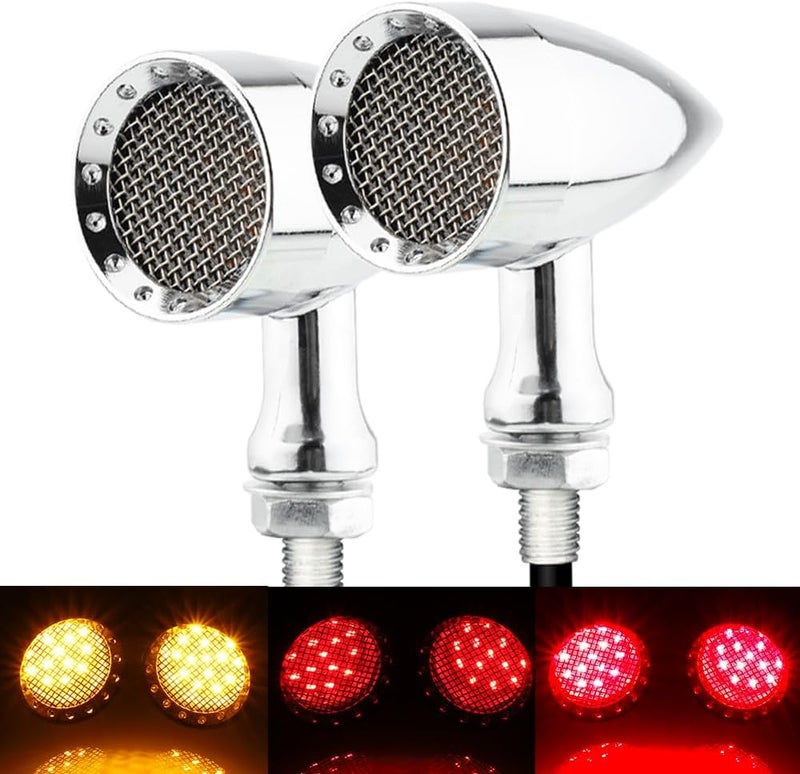 TSUNG 2PCS Motorcycle Rear Turn Signals LED Bullet Blinkers Tail Light Small Universal for Cruiser Chopper Bobber Cafe Racer Street Bike (SMD-Chrome-Red&Amber) - Image 1